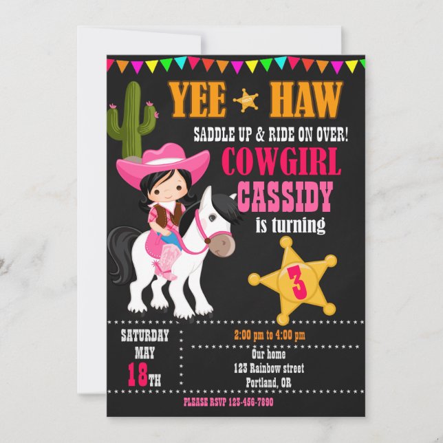 Invitation à l'anniversaire de la fille Wild ouest (Devant)
