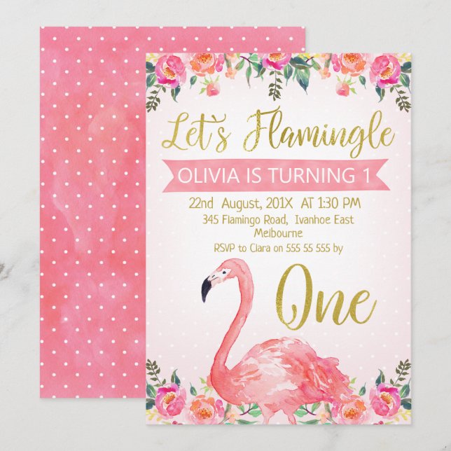 Invitation à l'anniversaire de la florale rose (Devant / Derrière)