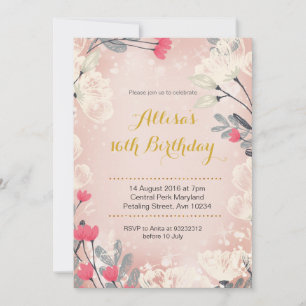 Invitation à l'anniversaire de la florale rose (to