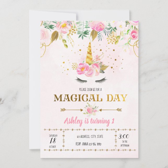 Invitation à l'anniversaire de la licorne (Devant)