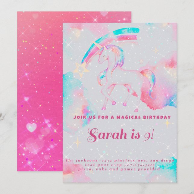 invitation à l'anniversaire de la licorne (Devant / Derrière)