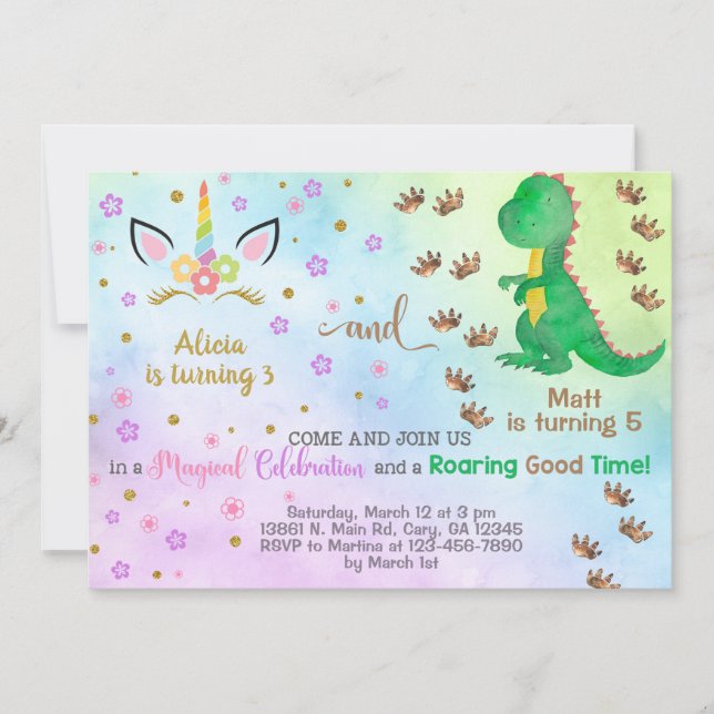 Invitation à l'anniversaire de la licorne et du di (Devant)