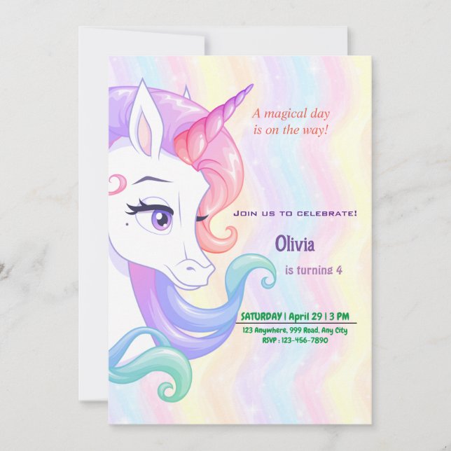 Invitation à l'anniversaire de la licorne modifiab (Devant)