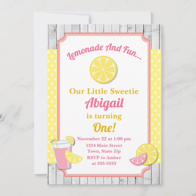 Invitation à l'anniversaire de la limonade rose, f (Devant)