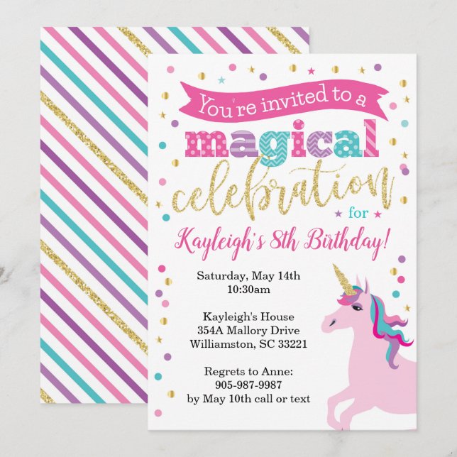 Invitation à l'anniversaire de la Parties scintill (Devant / Derrière)
