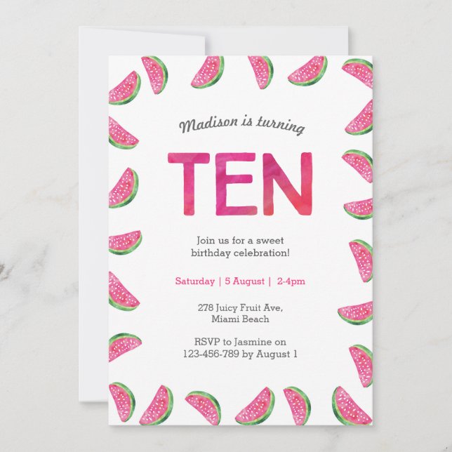 Invitation à l'anniversaire de la pastèque pour le (Devant)