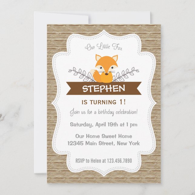 Invitation à l'anniversaire de la petite Fox Woodl (Devant)