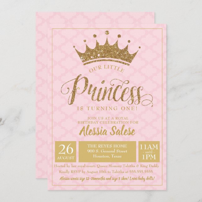 Invitation à l'anniversaire de la petite princesse (Devant / Derrière)