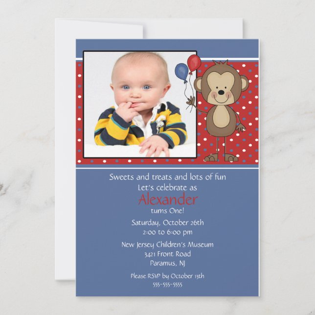 Invitation à l'anniversaire de la photo de singe (Devant)