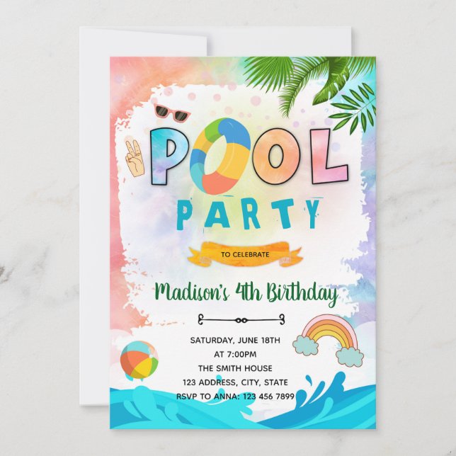 Invitation à l'anniversaire de la piscine de teint (Devant)