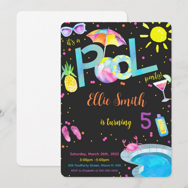 Invitation à l'anniversaire de la piscine modifiab (Devant / Derrière)