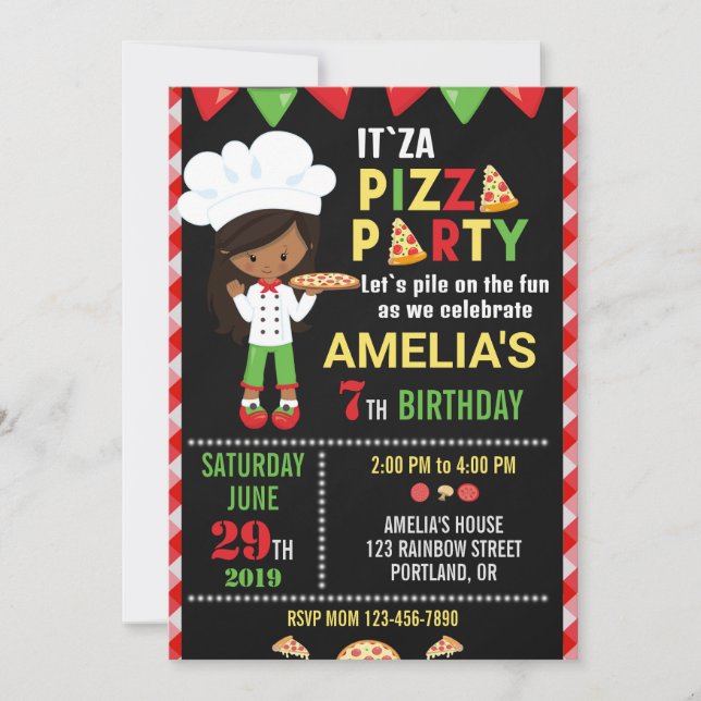 Invitation à l'anniversaire de la pizza Petite che (Devant)