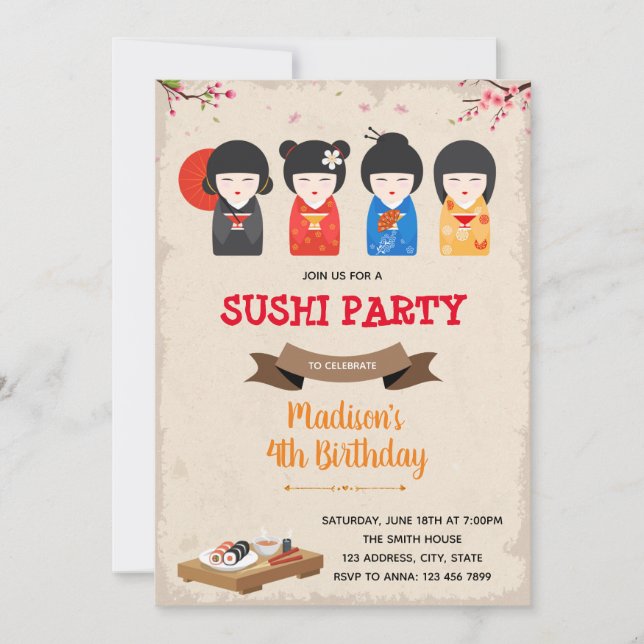 Invitation à l'anniversaire de la poupée et du sus (Devant)