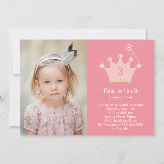 Invitation à l'anniversaire de la Princess Party (Devant)