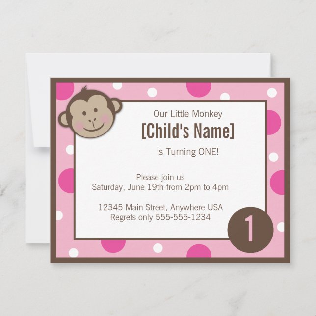 Invitation à l'anniversaire de la singe rose 4,25  (Devant)