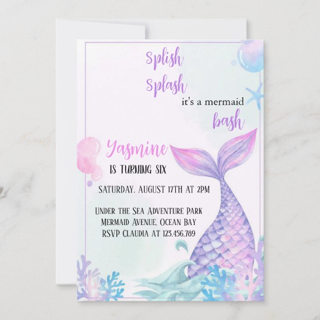 invitation à l'anniversaire de la sirène éclabouss (Devant)