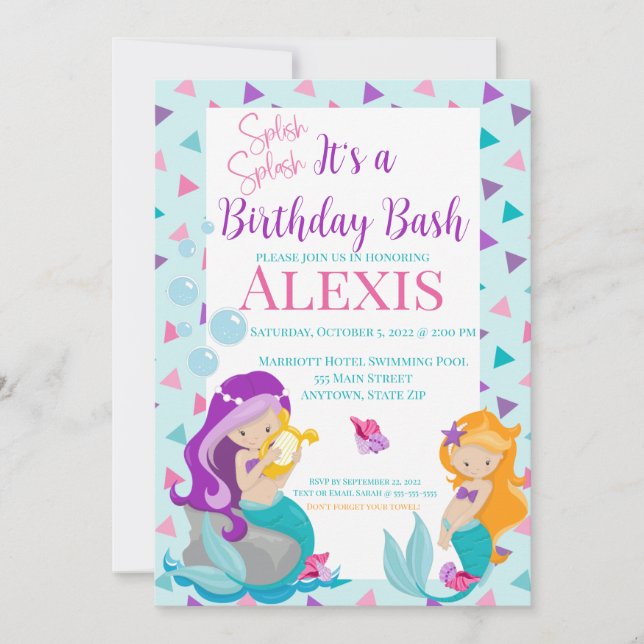 Invitation à l'anniversaire de la sirène, fête de  (Devant)