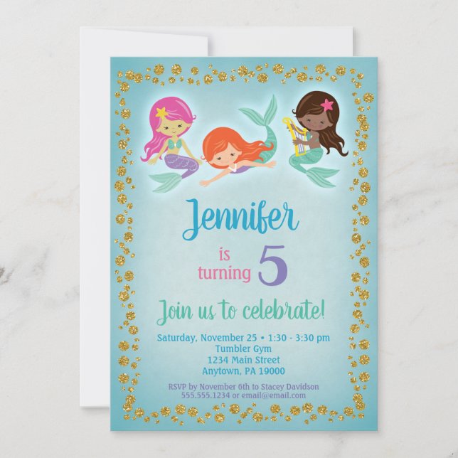 Invitation à l'anniversaire de la sirène - Filles  (Devant)