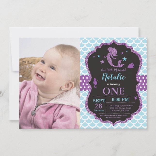 Invitation à l'anniversaire de la sirène sous le S (Devant)