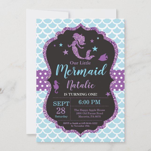 Invitation à l'anniversaire de la sirène sous le S (Devant)