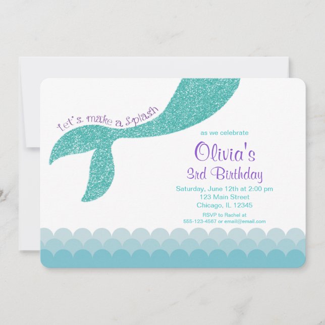 Invitation à l'anniversaire de la sirène, turquois (Devant)