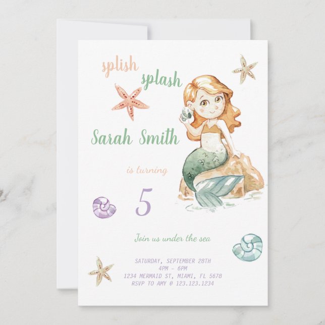 Invitation à l'anniversaire de la sirène verte (Devant)