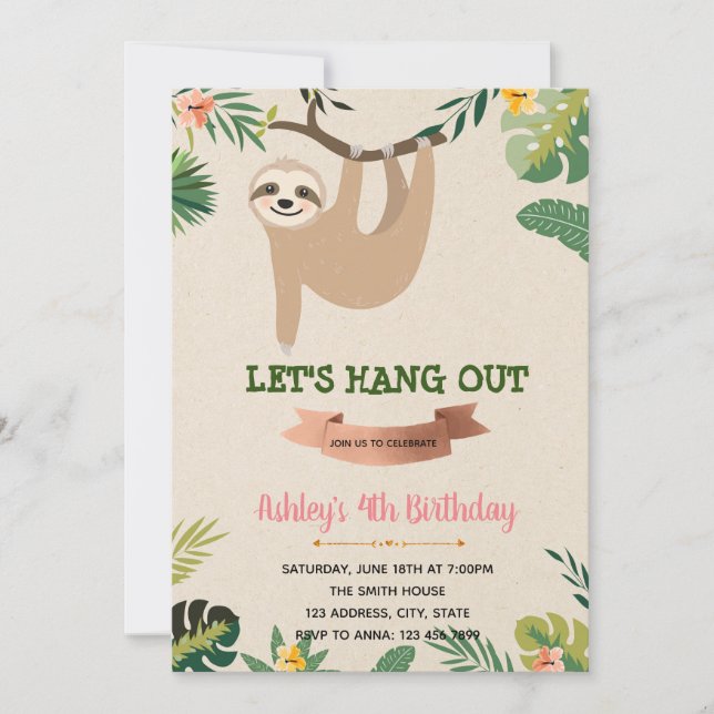 Invitation à l'anniversaire de la Sloth Girl (Devant)