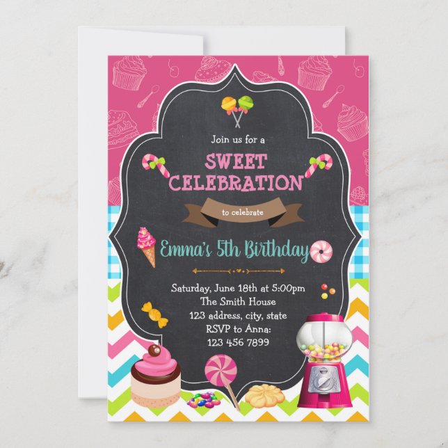 Invitation à l'anniversaire de la terre des bonbon (Devant)