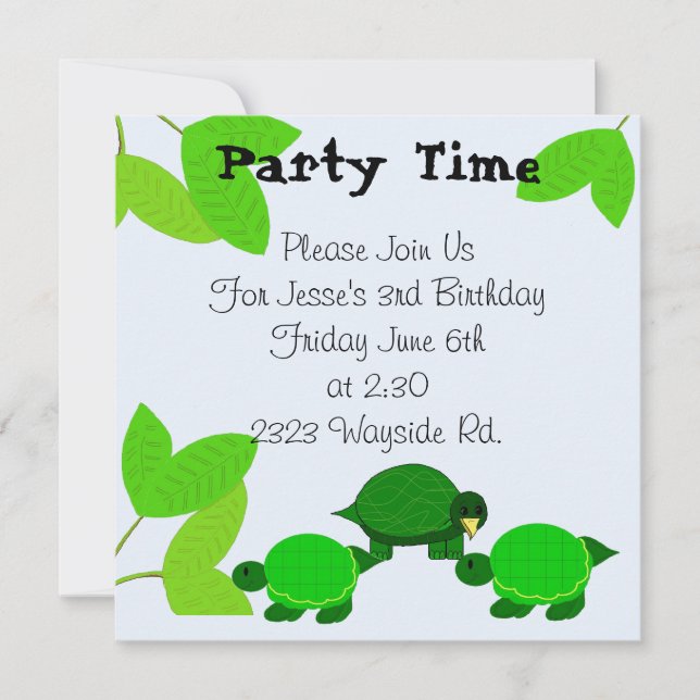 Invitation à l'anniversaire de la tortue verte (Devant)