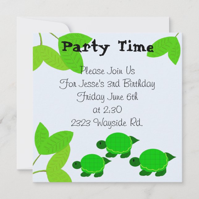 Invitation à l'anniversaire de la tortue verte (Devant)
