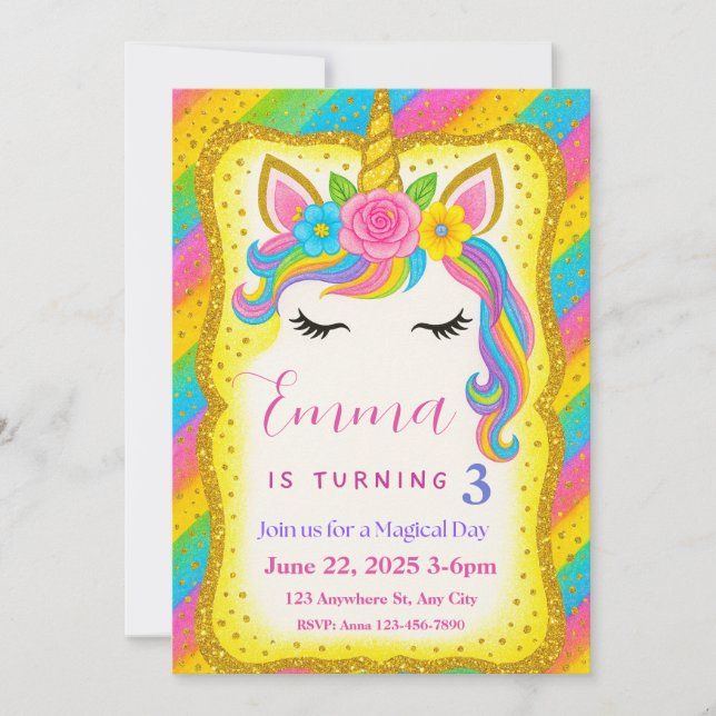 Invitation à l'anniversaire de la Unicorn pour la  (Devant)
