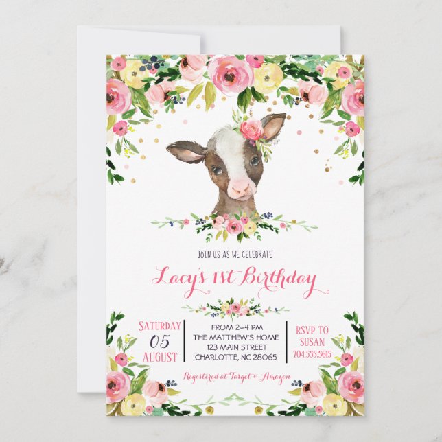 invitation à l'anniversaire de la vache de ferme (Devant)