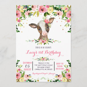 invitation à l'anniversaire de la vache de ferme