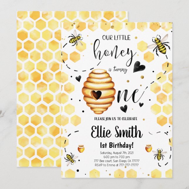 Invitation à l'anniversaire de l'abeille (Devant / Derrière)