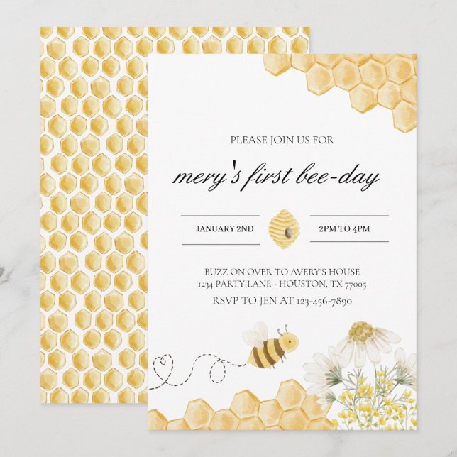 Invitation à l'anniversaire de l'abeille (Devant / Derrière)