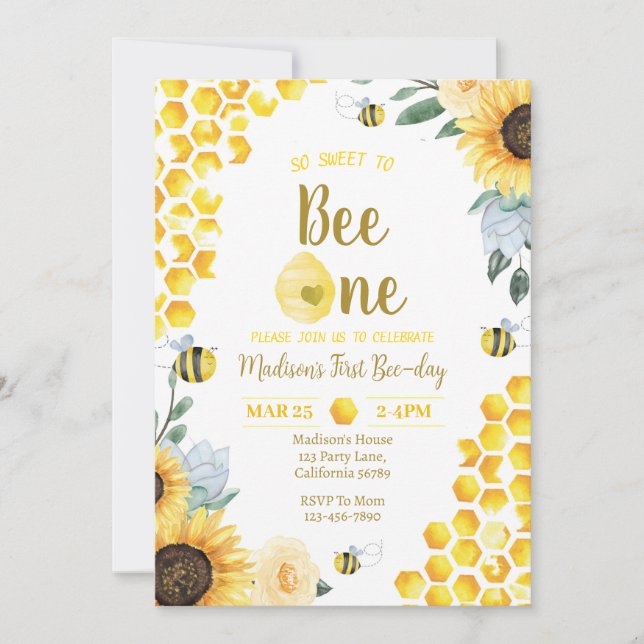 Invitation à l'anniversaire de l'abeille Invitatio (Devant)