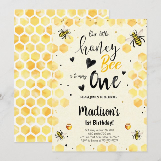 Invitation à l'anniversaire de l'abeille modifiabl (Devant / Derrière)