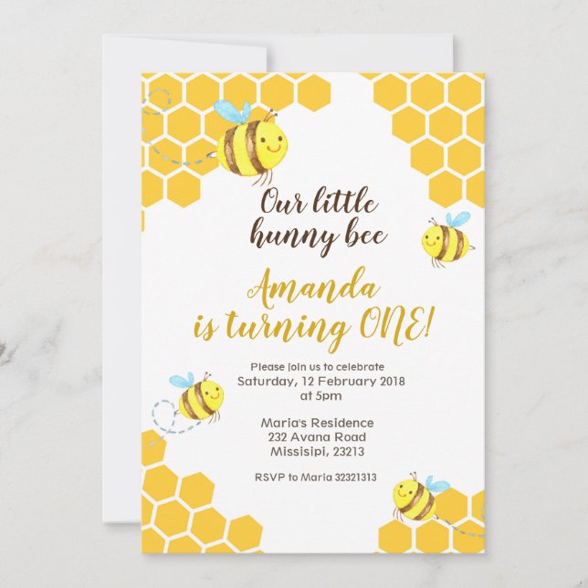 Invitation à l'anniversaire de l'abeille pour garç (Devant)