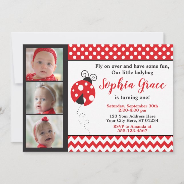 Invitation à l'anniversaire de Ladybug avec photos (Devant)