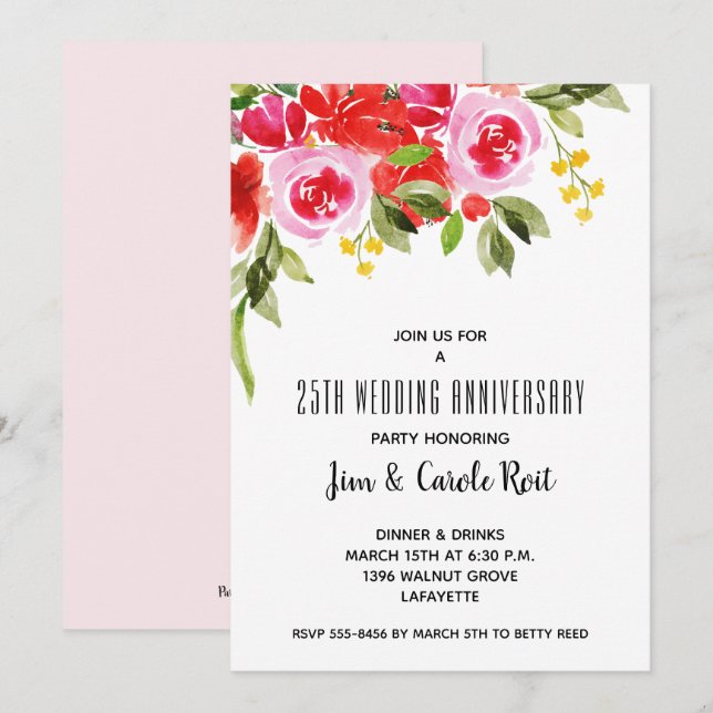 Invitation à l'anniversaire de l'aquarelle rouge (Devant / Derrière)