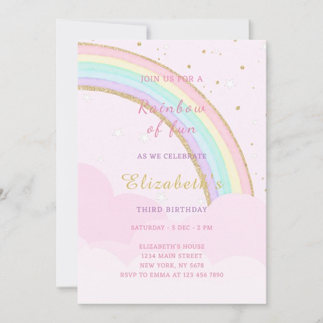 Invitation à l'anniversaire de l'arc-en-ciel nuage (Devant)