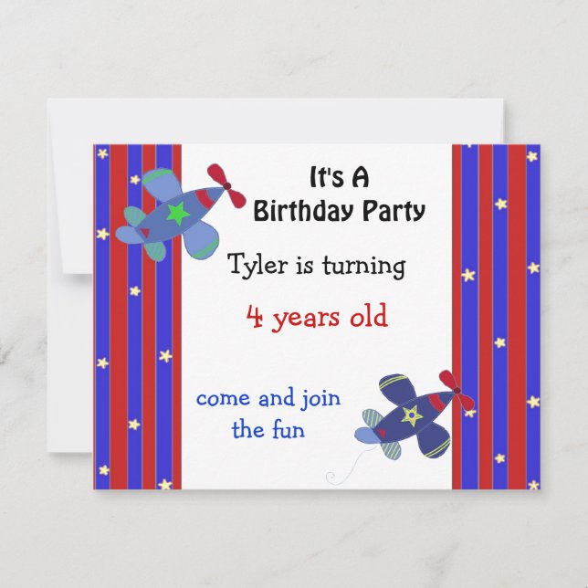 Invitation à l'anniversaire de l'avion mignon (Devant)