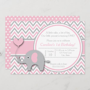 Invitation à l'anniversaire de l'éléphant, rose et