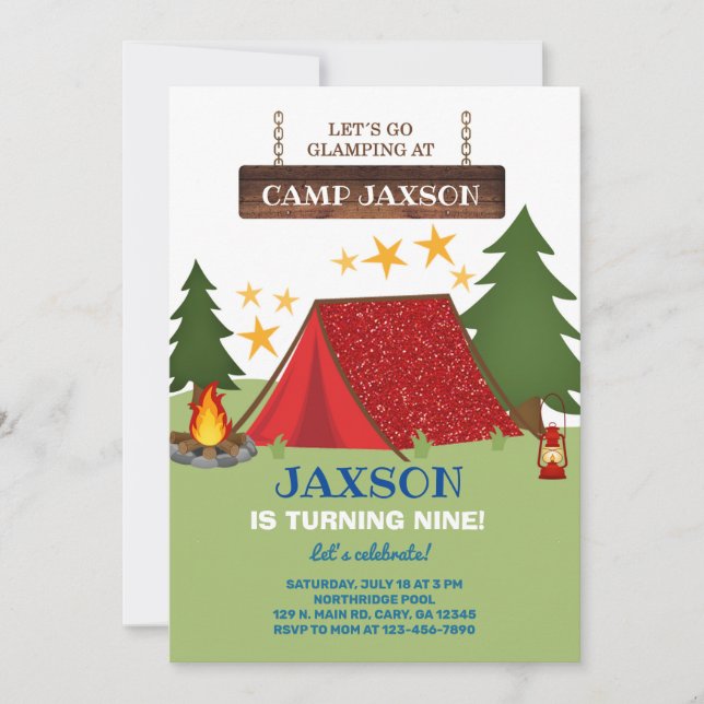 Invitation à l'anniversaire de l'enfant glamping C (Devant)