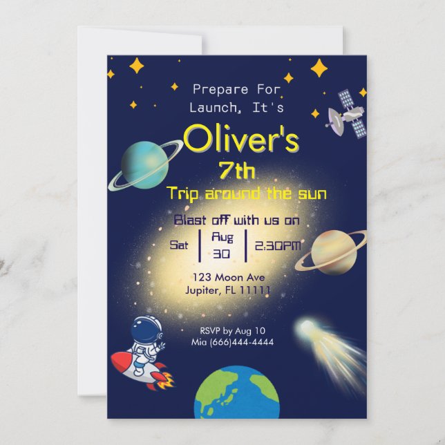 Invitation à l'anniversaire de l'espace - Fête de  (Devant)