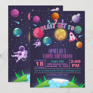 Invitation à l'anniversaire de l'espace - Fille - 