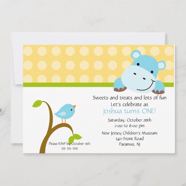 Invitation à l'anniversaire de l'hippo bleu de Cut (Devant)