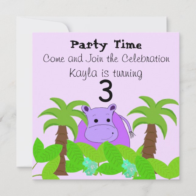 Invitation à l'anniversaire de l'hippo violet (Devant)