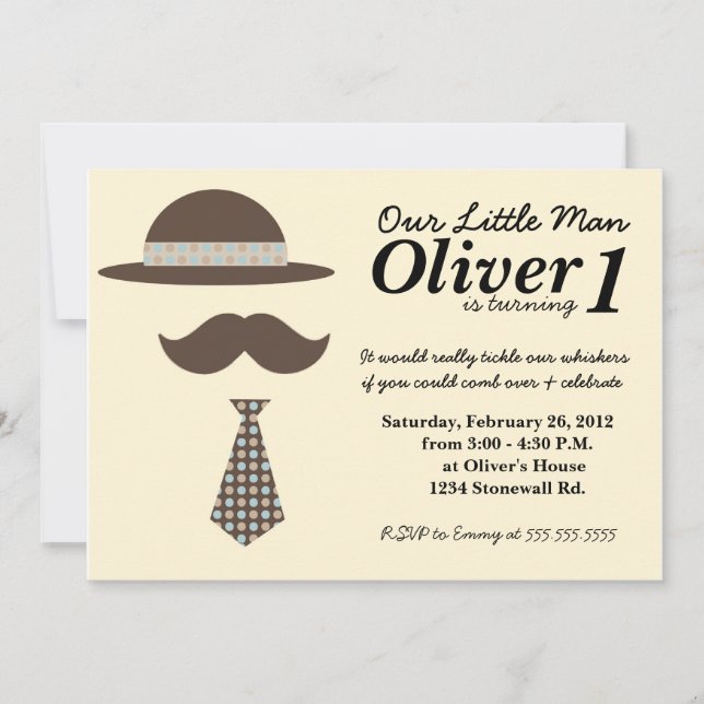 Invitation à l'anniversaire de Little Man Mustache (Devant)
