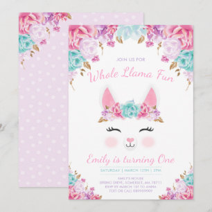 Invitation à l'anniversaire de Llama Fun Party